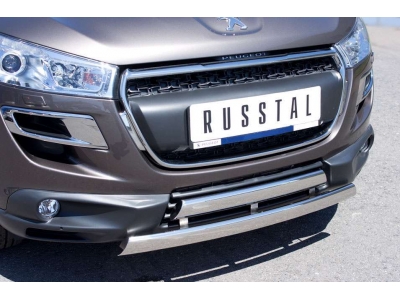 Защита передняя двойная 75х42 мм РусСталь для Peugeot 4008 2013-2017