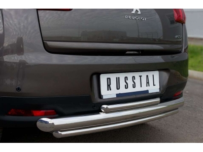 Защита заднего бампера двойная 76-42 мм РусСталь для Peugeot 4008 2013-2017