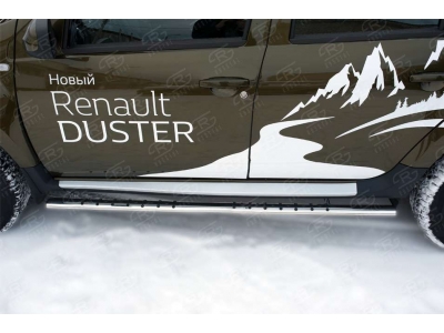 Пороги труба овальная с проступью 75х42 мм РусСталь для Renault Duster 2015-2021