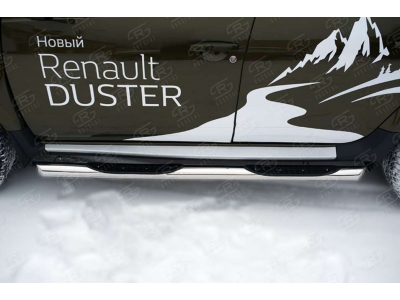 Пороги труба с накладками 76 мм вариант 1 РусСталь для Renault Duster 2015-2021