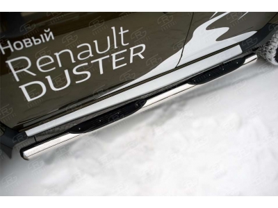 Пороги труба с накладками 76 мм вариант 3 РусСталь для Renault Duster 2015-2021
