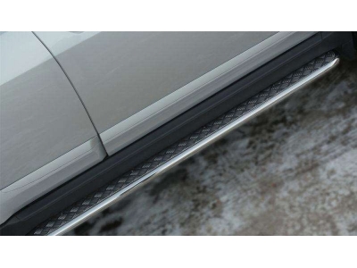 Пороги с площадкой алюминиевый лист 42 мм РусСталь для Skoda Yeti 2009-2013