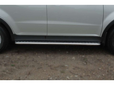 Пороги с площадкой алюминиевый лист 42 мм РусСталь для Ssangyong Actyon 2013-2021