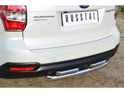 Защита заднего бампера двойная 63-42 мм РусСталь для Subaru Forester SJ 2013-2016