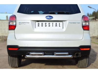 Защита заднего бампера двойная 63-42 мм РусСталь для Subaru Forester SJ 2013-2016