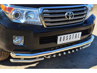 Защита передняя двойная уголки и зубы 76-42 мм РусСталь для Toyota Land Cruiser 200 2012-2015