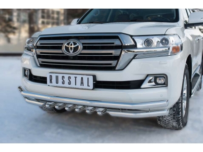 Защита передняя тройная уголки и зубы 63-63-42 мм РусСталь для Toyota Land Cruiser 200 2015-2021