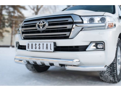 Защита передняя двойная с клыками 76-76 мм РусСталь для Toyota Land Cruiser 200 2015-2021