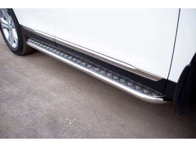 Пороги с площадкой алюминиевый лист 42 мм для Toyota Highlander № THL-000750