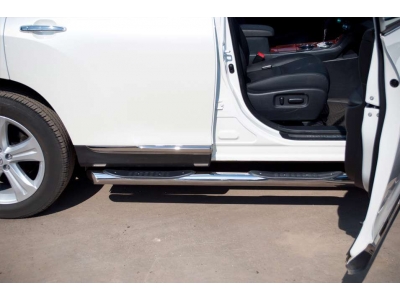 Пороги труба 76 мм с накладками вариант 1 РусСталь для Toyota Highlander 2010-2014