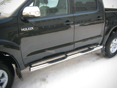 Пороги труба 76 мм с накладками вариант 3  для Toyota Hilux № TLT-0000083