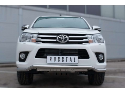 Защита переднего бампера с надписью 63 мм РусСталь для Toyota Hilux 2015-2021