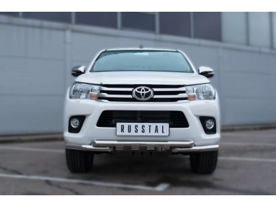 Защита передняя двойная уголки-клыки 63-63 мм РусСталь для Toyota Hilux 2015-2021