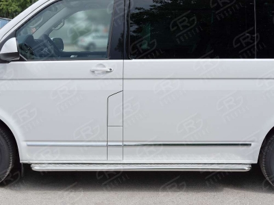 Пороги с площадкой алюминиевый лист 42 мм правый вариант 2 РусСталь для Volkswagen Caravelle/Multivan/Transporter 2015-2021