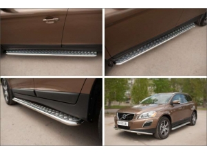 Пороги с площадкой алюминиевый лист 42 мм вариант 2 для Volvo XC60 № VXCL-0020772