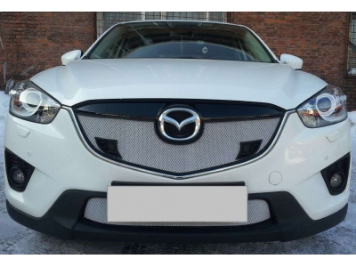 Защита радиатора хром верхняя с парктроником РусСталь для Mazda CX-5 2011-2015