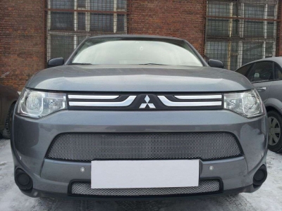 Защиты радиатора хром 2 шт. РусСталь для Mitsubishi Outlander 2014-2015