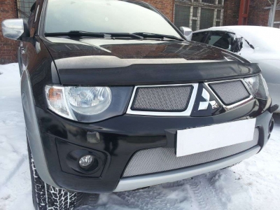 Защита радиатора хром верхняя РусСталь для Mitsubishi Pajero Sport 2008-2013