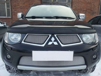 Защита радиатора хром верхняя РусСталь для Mitsubishi Pajero Sport 2008-2013