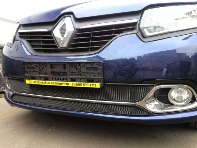 Защита радиатора черная нижняя из 2 решёток РусСталь для Renault Logan 2015-2021