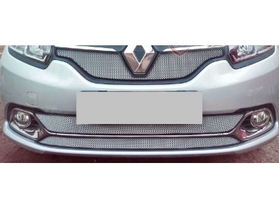Защита радиатора хром нижняя из 2 решёток РусСталь для Renault Logan 2015-2021