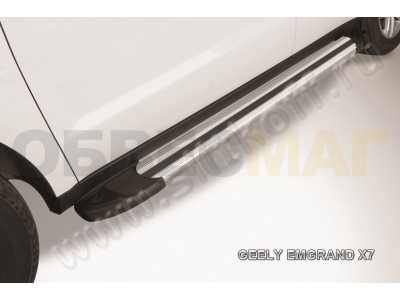 Пороги алюминиевые Slitkoff Luxe Silver для Geely Emgrand X7 № AL-GEX7004
