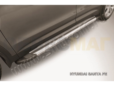 Пороги алюминиевые Slitkoff Luxe Silver для Hyundai Santa Fe Grand № AL-HSFG004