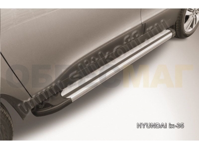 Пороги алюминиевые Slitkoff Luxe Silver для Hyundai ix35 № AL-Hix35004