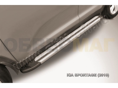 Пороги алюминиевые Slitkoff Luxe Silver для Kia Sportage № AL-KSP01004