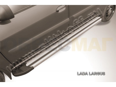 Пороги алюминиевые Slitkoff Luxe Silver для Lada Largus № AL-LadLar004