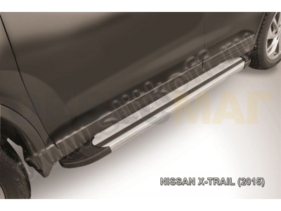 Пороги алюминиевые Slitkoff Luxe Silver для Nissan X-Trail № AL-NXT15-04