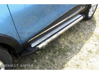 Пороги алюминиевые Slitkoff Luxe Silver для Renault Kaptur № AL-RK004