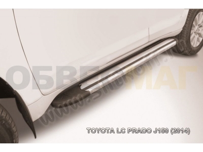 Пороги алюминиевые Slitkoff Luxe Silver для Toyota Land Cruiser Prado 150 2013-2017