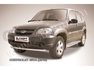 Защита переднего бампера 57 мм серебристая Slitkoff для Chevrolet Niva 2009-2020