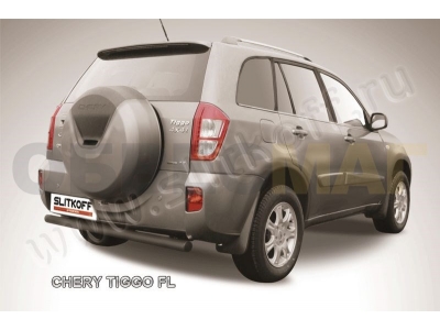 Защита заднего бампера 76 мм чёрная Slitkoff для Chery Tiggo FL 2013-2018