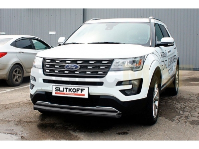Защита переднего бампера 76 мм чёрная Slitkoff для Ford Explorer 2018-2021