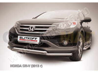 Защита передняя двойная 57-57 мм серебристая Slitkoff для Honda CR-V 2012-2015