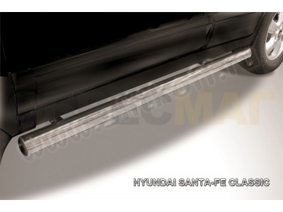 Пороги труба 76 мм серебристая для Hyundai Santa Fe Сlassic № HSFT011S