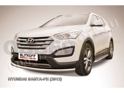 Защита переднего бампера 57 мм серебристая Slitkoff для Hyundai Santa Fe 2012-2018