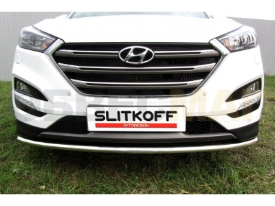 Защита переднего бампера 42 мм серебристая Slitkoff для Hyundai Tucson 2015-2018