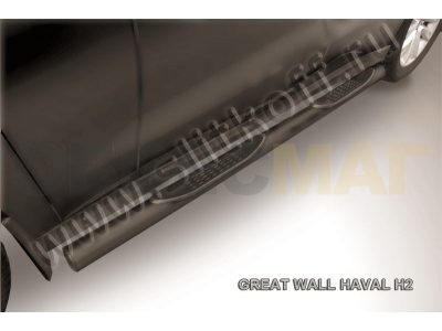 Пороги труба с накладками 76 мм чёрная для Haval H2 № HavH2006B