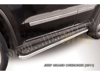 Пороги с площадкой алюминиевый лист 57 мм усиленные для Jeep Grand Cherokee № JGCH007