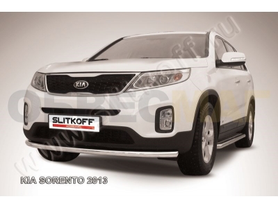 Защита переднего бампера 57 мм радиусная серебристая Slitkoff для Kia Sorento 2012-2015