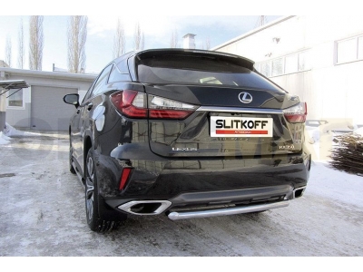 Защита заднего бампера 57 мм короткая серебристая Slitkoff для Lexus RX-350 2015-2021
