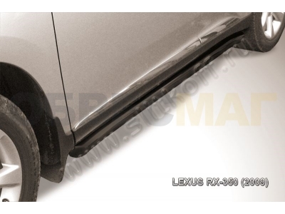 Пороги труба 57 мм с гибами чёрная Slitkoff для Lexus RX-270/350/450 2009-2012