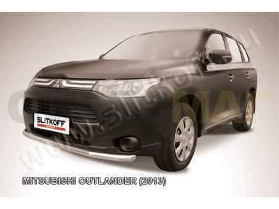 Защита переднего бампера 57 мм серебристая Slitkoff для Mitsubishi Outlander 2012-2014