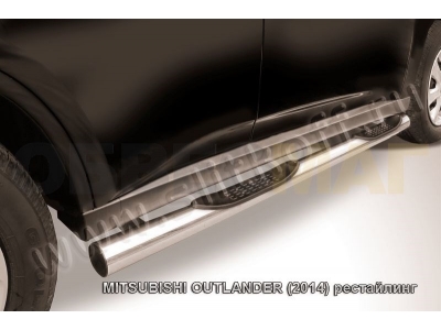 Пороги труба с накладками 76 мм серебристая для Mitsubishi Outlander № MOUT14-005S