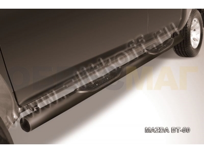 Пороги труба с накладками 76 мм чёрная для Mazda BT-50 № MZB011B