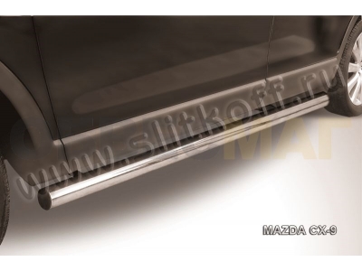 Пороги труба 76 мм серебристая Slitkoff для Mazda CX-9 2007-2012