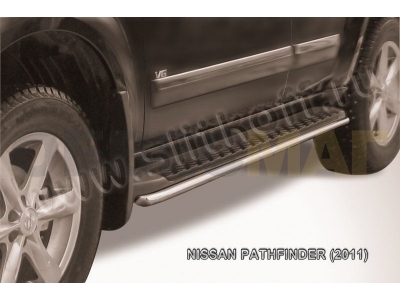 Защита штатных порогов 42 мм серебристая Slitkoff для Nissan Pathfinder 2010-2014